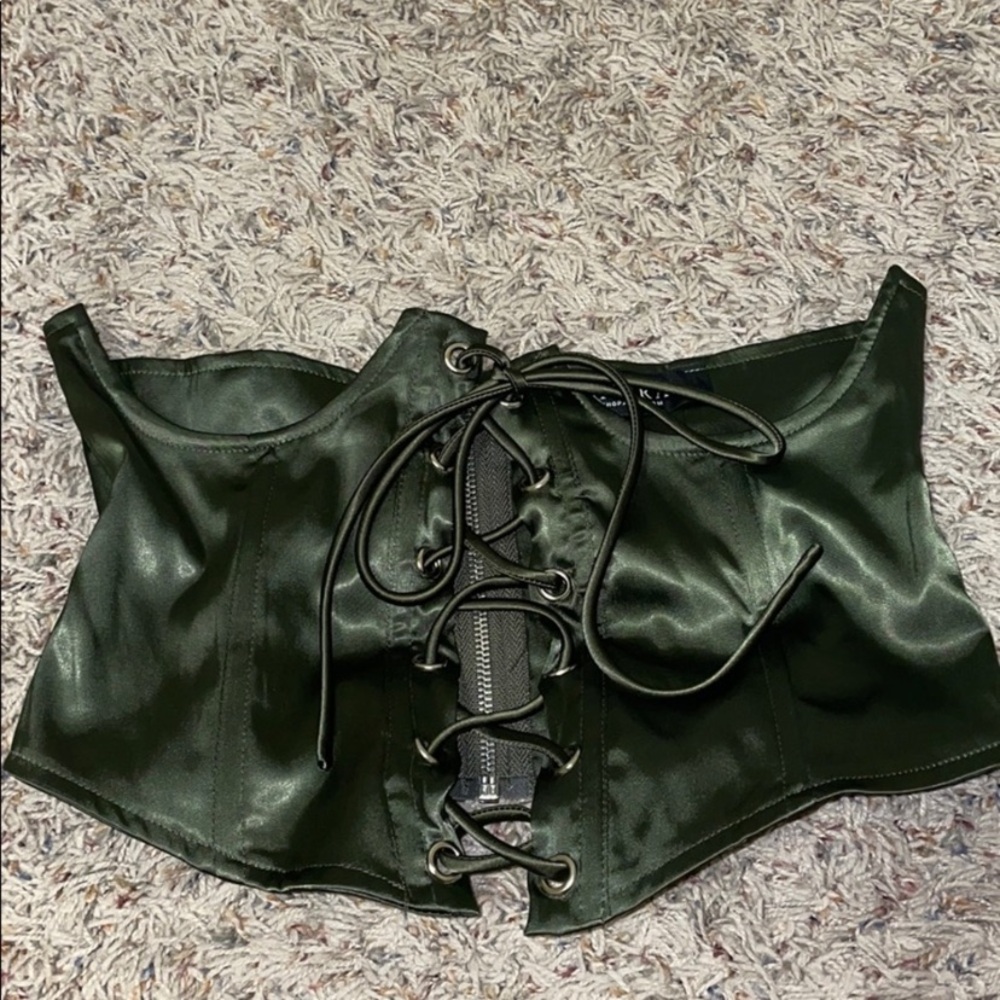 AKIRA Dark Green Lace-Up Corset Top